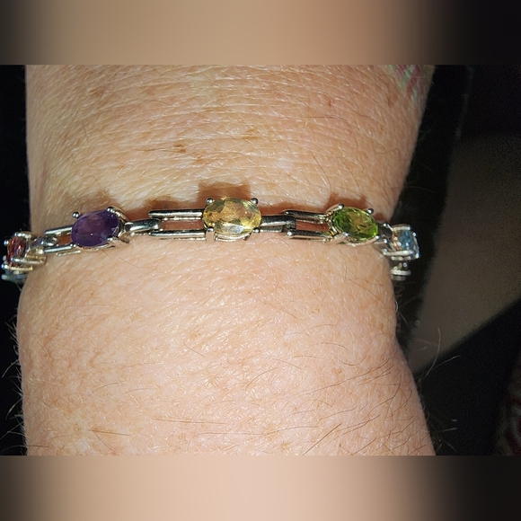 RARE ROSS-SIMONS STERLING SILVER & GEMSTONE LINK BRACELET - Picture 2 of 8